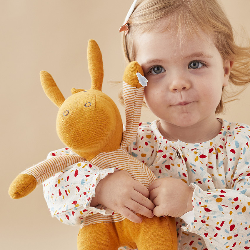 Peluche en coton bio Paco l'âne 25 cm ocre 
