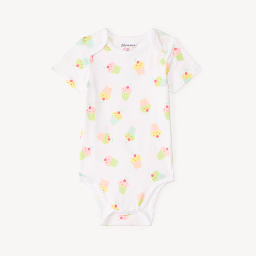 Lot de 7 bodies manches courtes motifs gourmandises pour bébé fille (ouvertures différentes selon l'âge) 