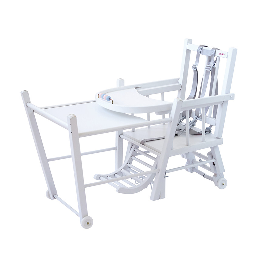 Chaise haute traditionnelle Marcel transformable – Blanc 
