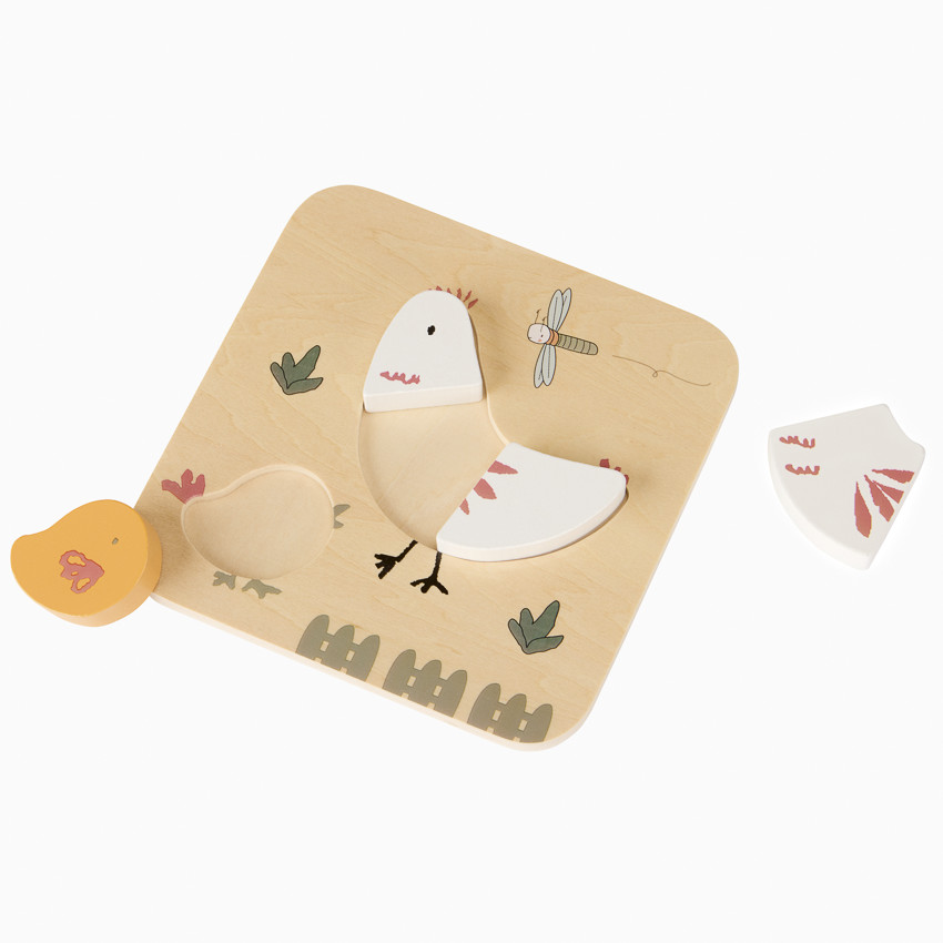 Puzzle en bois 4 pièces Poule et son poussin 