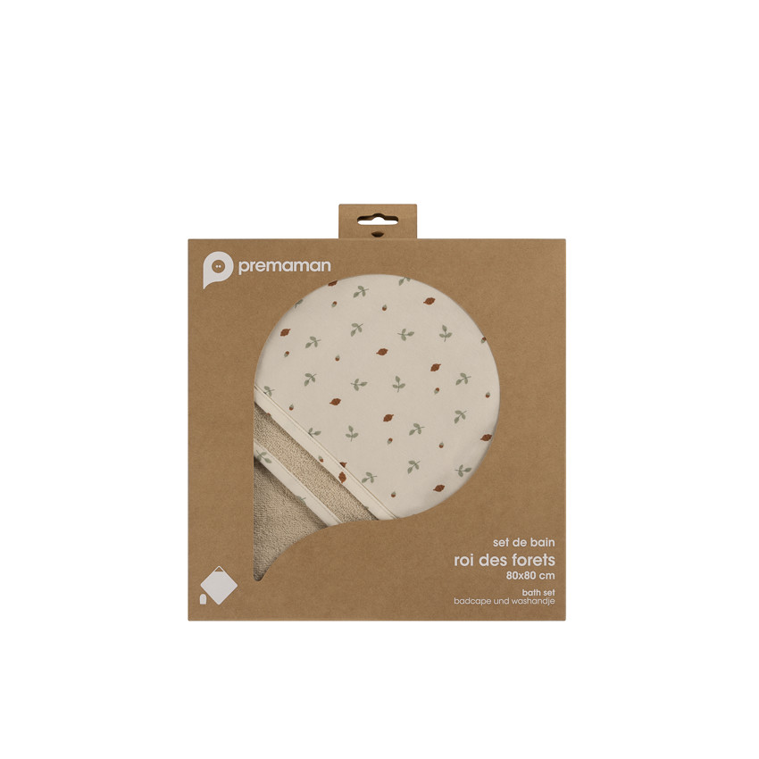 Set de bain avec cape et gant de toilette Roi des Forêts beige 