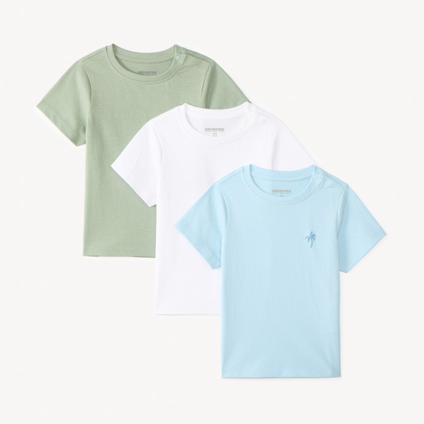 Lot de 3 t-shirts manches courtes unis broderie palmier pour bébé garçon 
