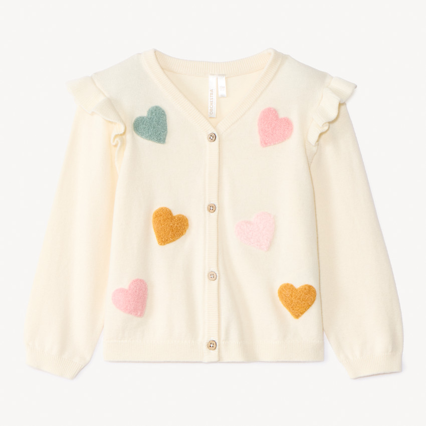 Gilet en tricot avec cœurs en bouclettes pour bébé fille