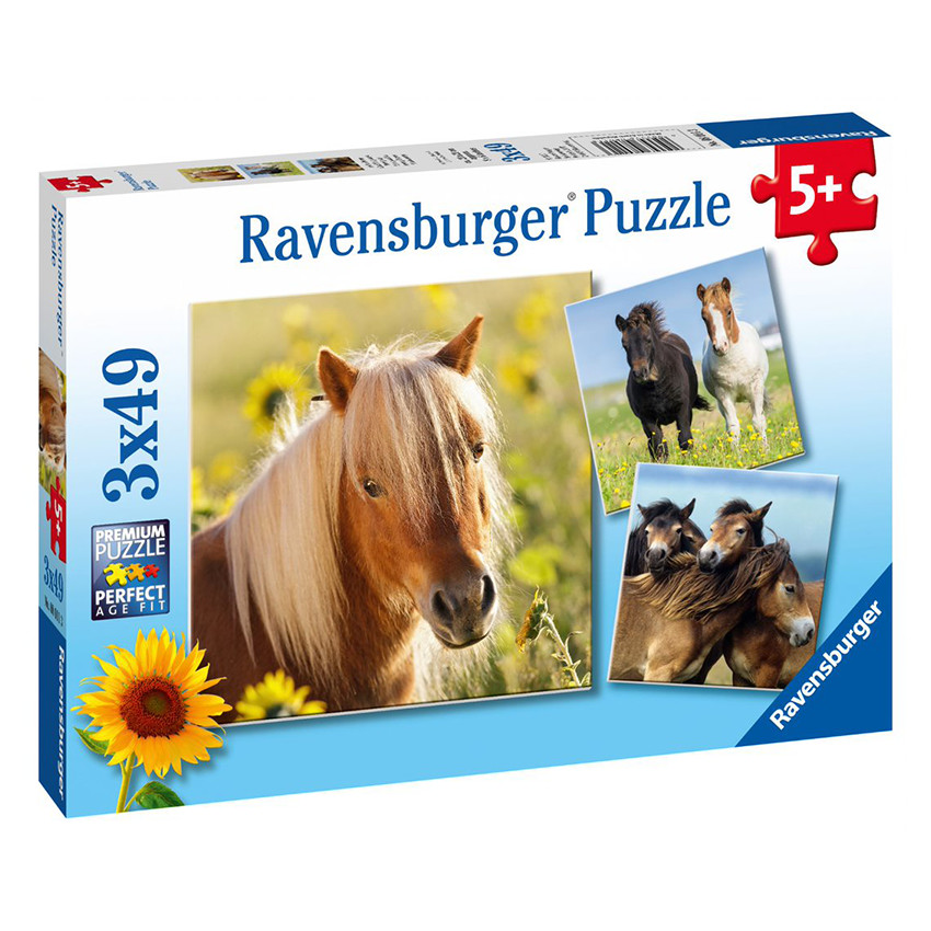 Puzzles 3 x 49 Pièces Adorables Poneys 