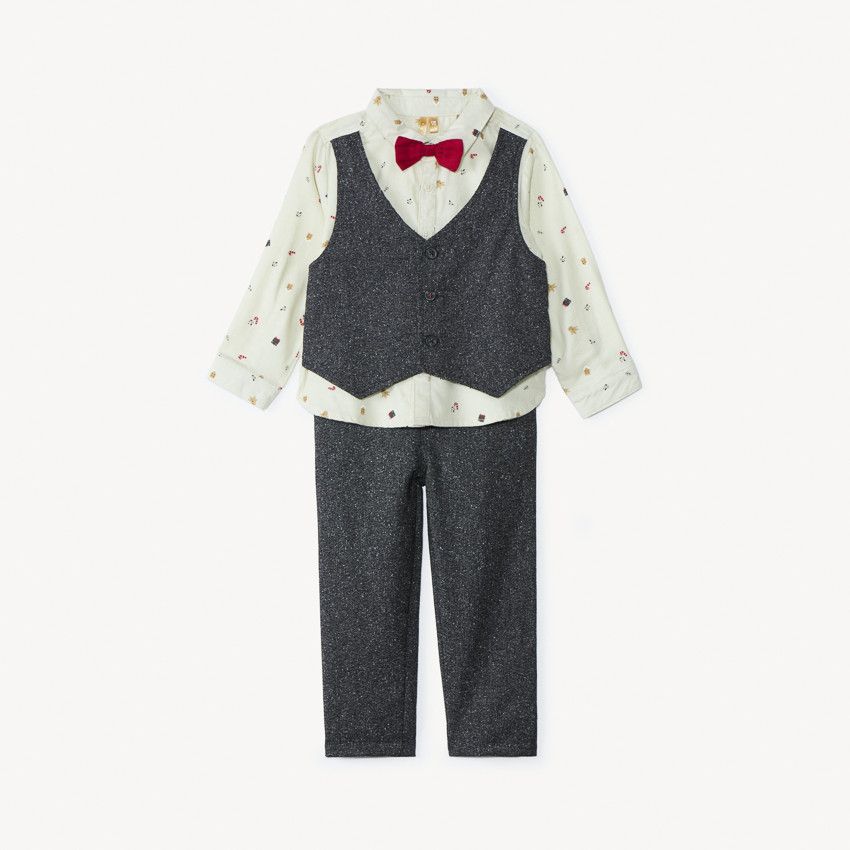 Ensemble long 3 pièces avec nœud papillon pour bébé garçon