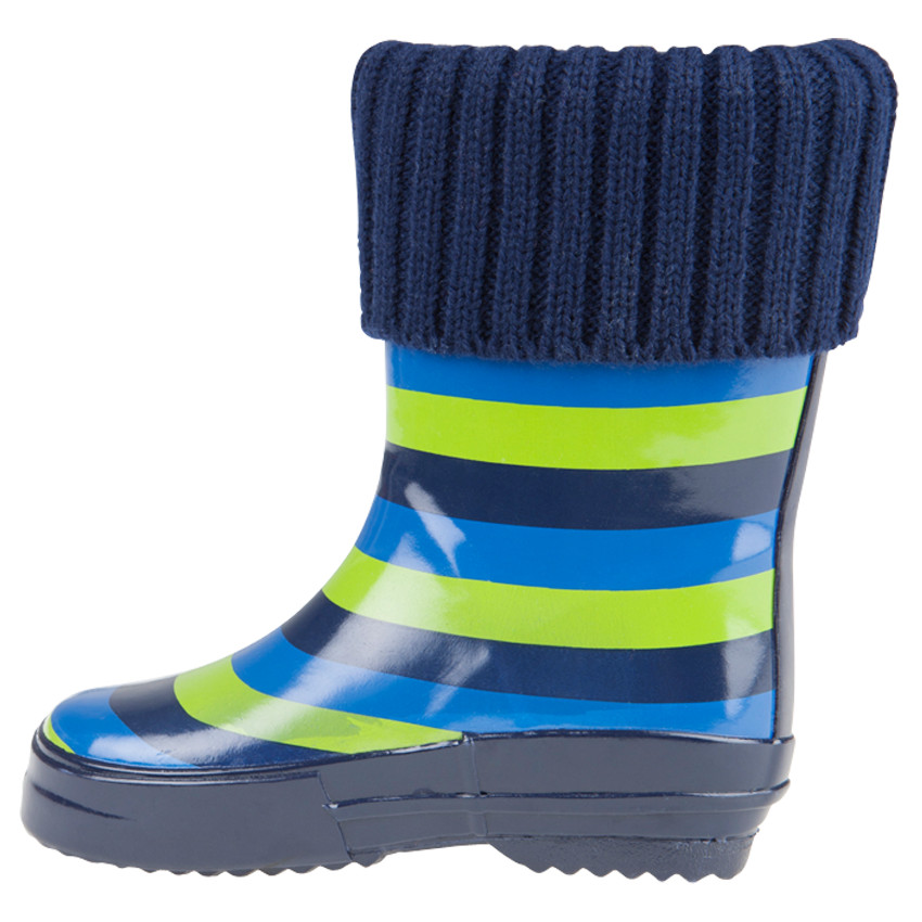 Bottes de pluie rayées avec revers en bord-côte 