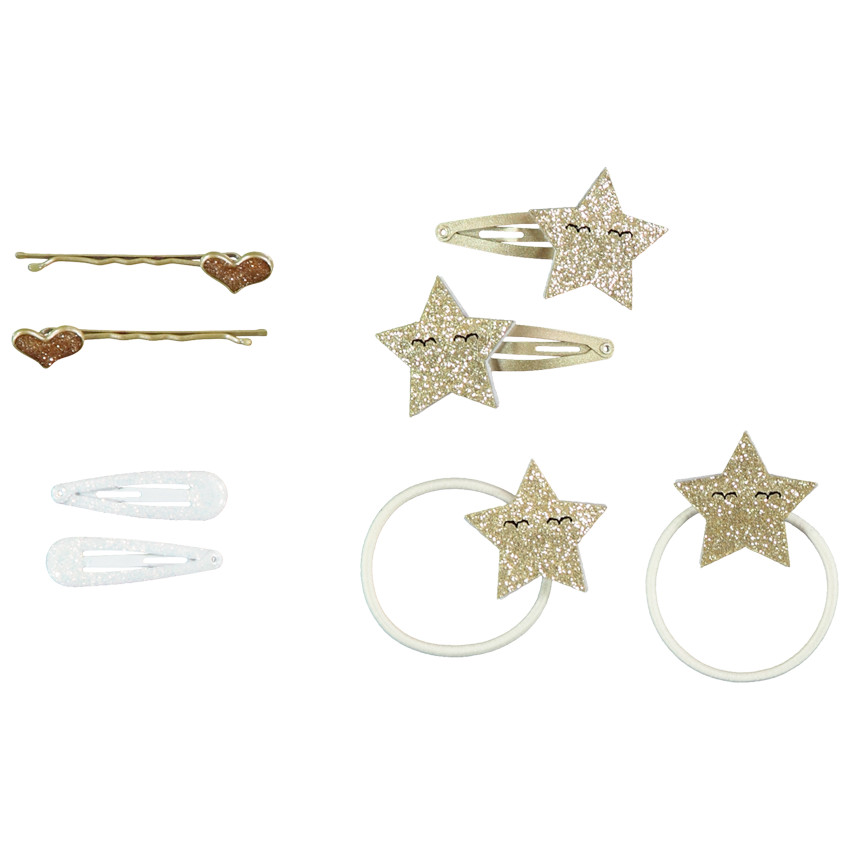 Lot de 6 barrettes et 2 élastiques pailletés pour fille