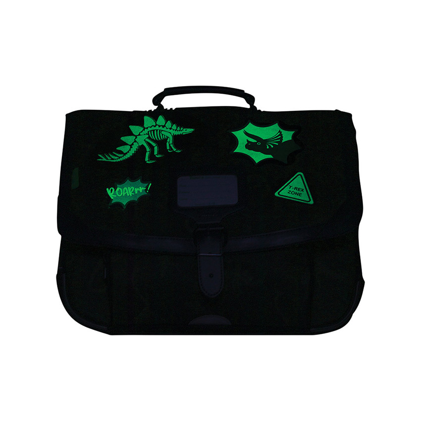 Cartable Timothée vert kaki print dinosaure 38 cm 