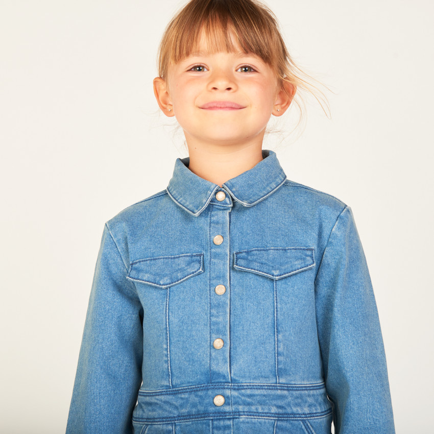 Robe manches longues en jean esprit worker pour fille 