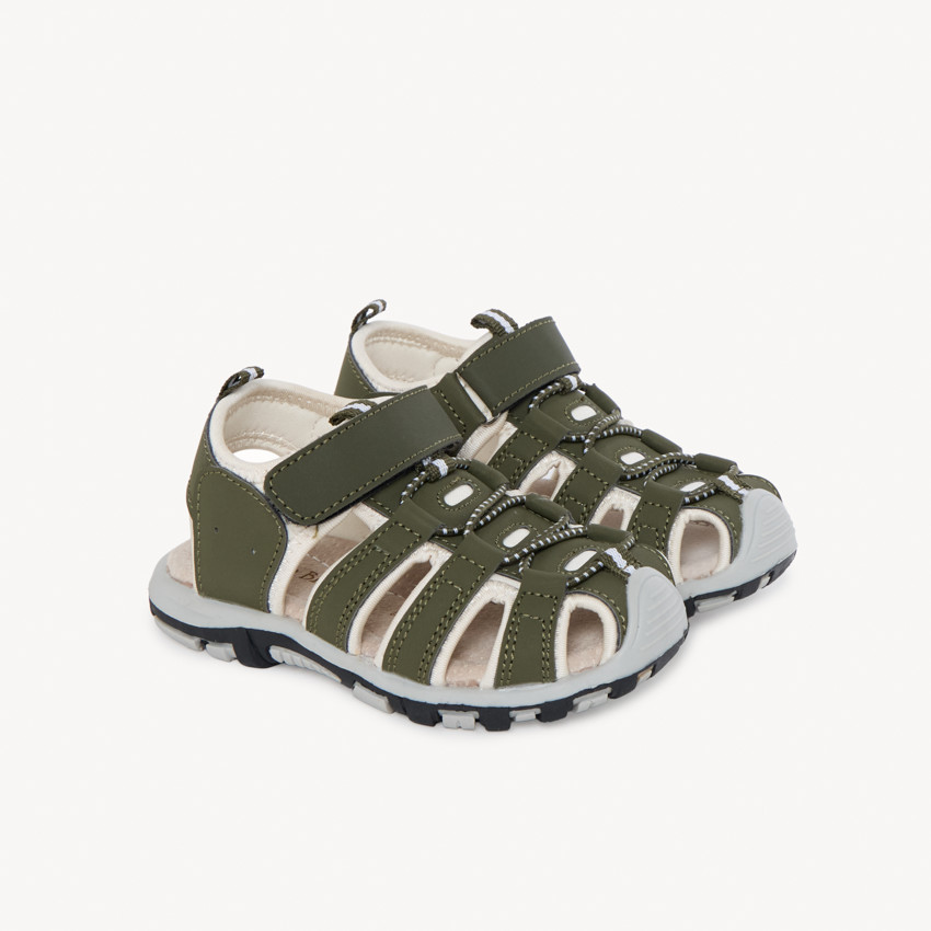 Sandales velcro avec élastiques kaki pour garçon