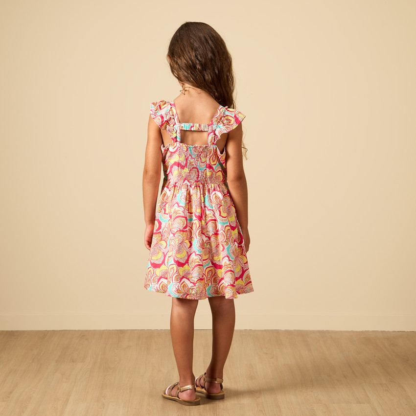 Robe à bretelles volantées et dos smocké imprimé floral pour fille 