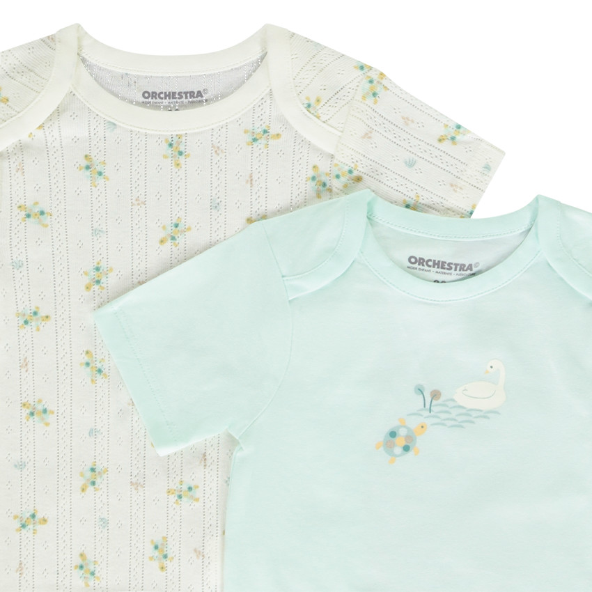 Lot de 5 bodies manches courtes motifs tortues pour bébé fille avec ouvertures différentes selon l'âge 