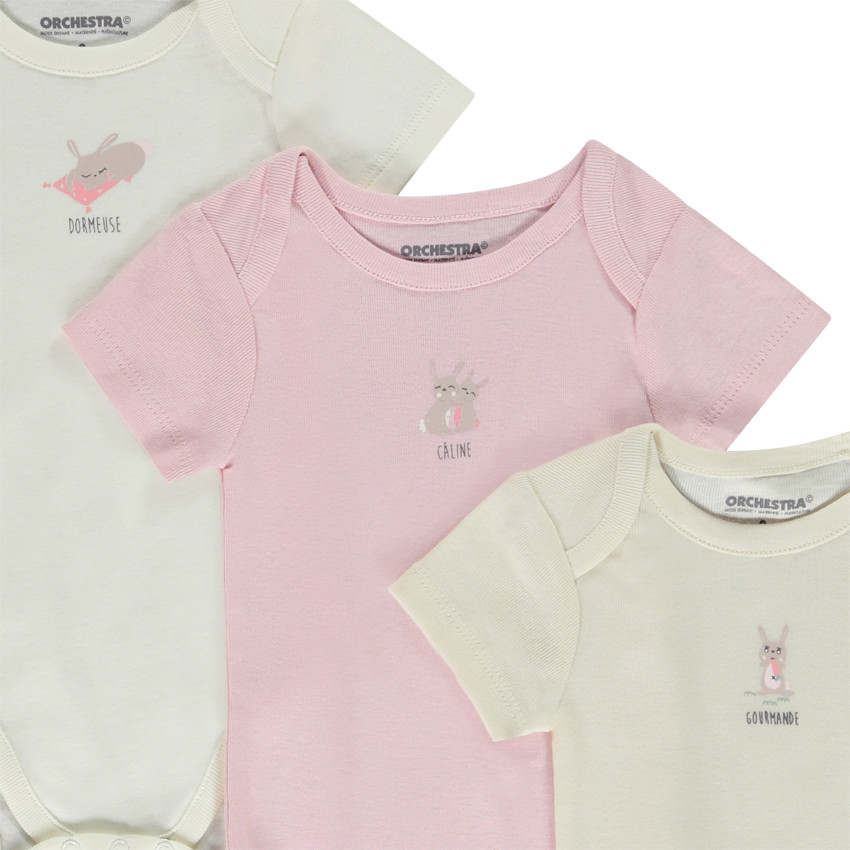 Lot de 7 bodies manches courtes motifs lapins pour bébé fille 