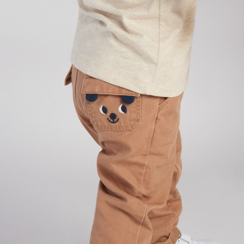Pantalon uni en toile avec poche ludique pour bébé garçon 