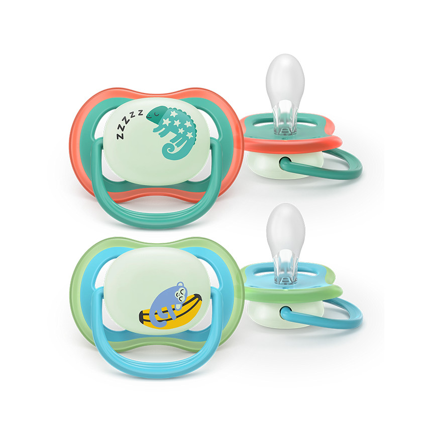 Lot de 2 sucettes silicone 6-18M Ultra Air nuit décorées - Multicolore