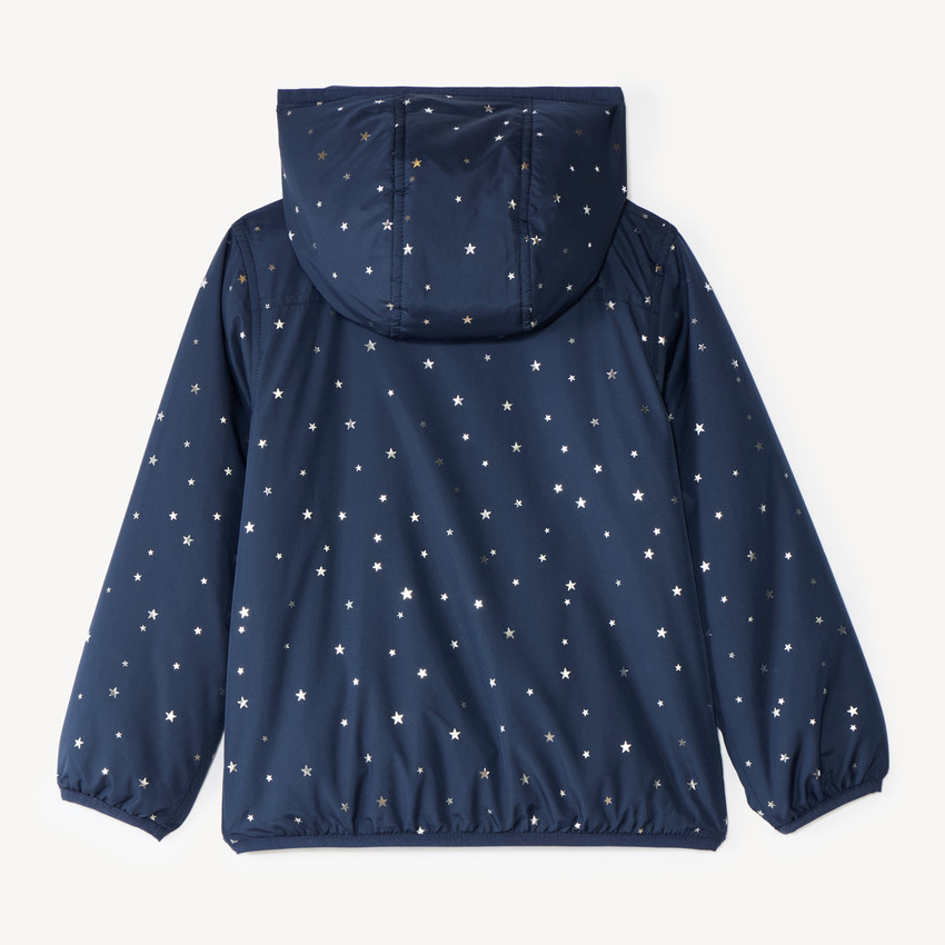 Coupe-vent fille doublé en sherpa à capuche et motifs étoiles 