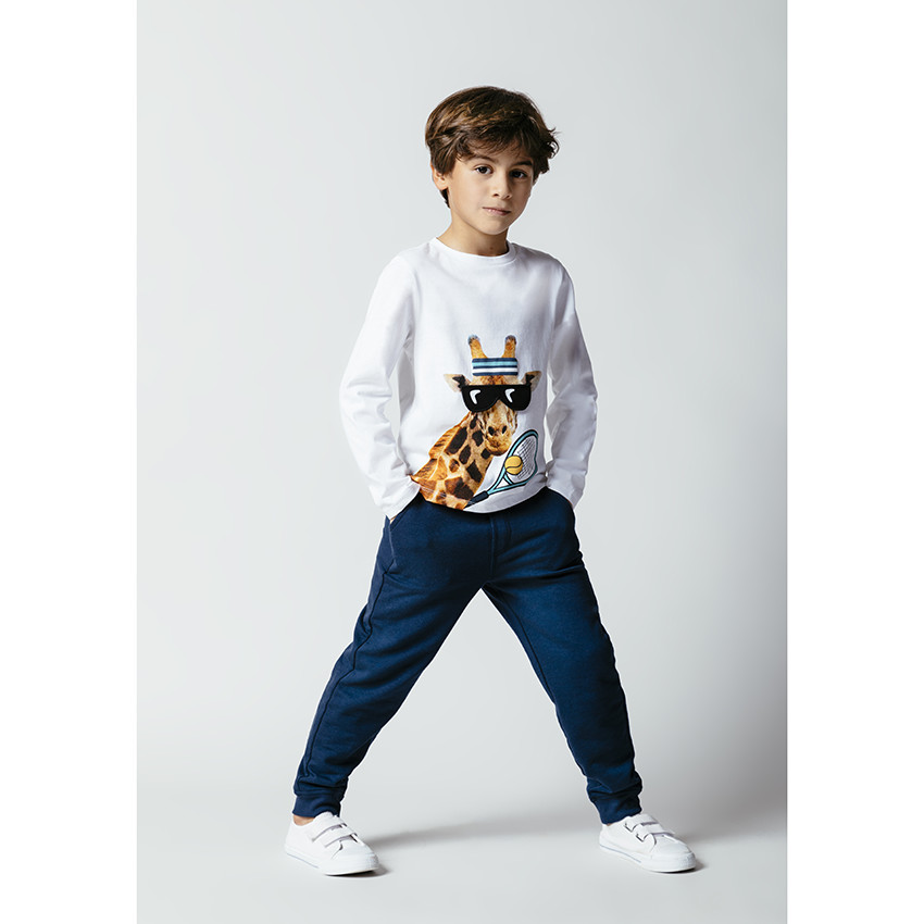 T-shirt manches longues en coton print girafe à lunettes 