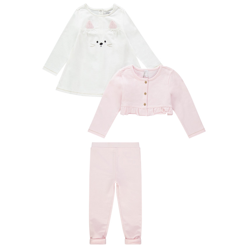 Ensemble 3 pièces en coton motif chat pour bébé fille 