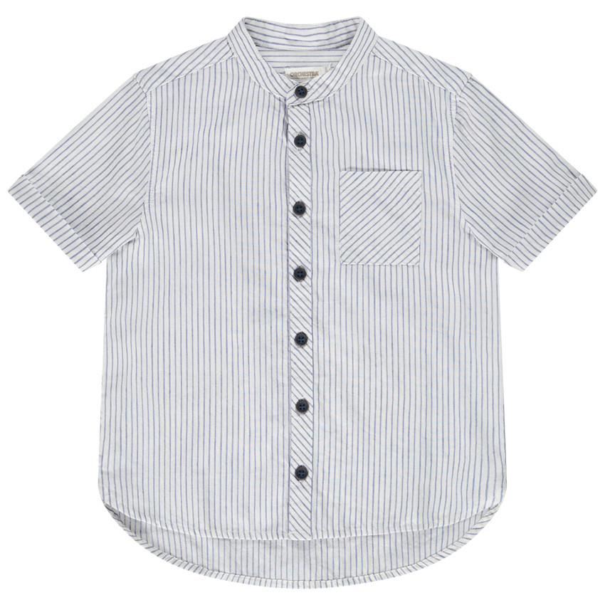 Chemise manches courtes en coton et lin à rayures pour garçon 