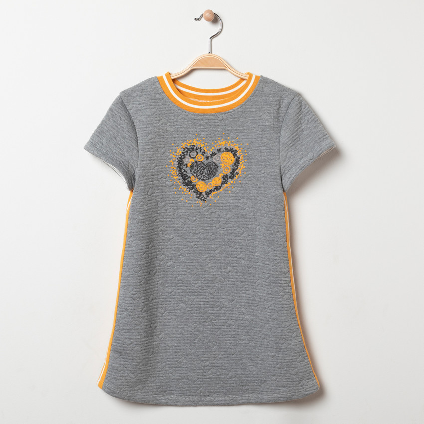 Robe manches courtes en molleton fantaisie print coeur 