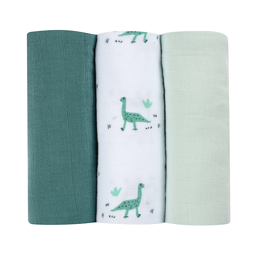 Lot de 3 langes en mousseline - Jurassique Main Lot de 3 langes en mousseline - Jurassique