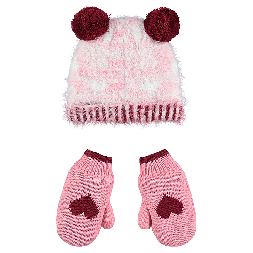 Ensemble bonnet en tricot poil et gants doublés sherpa  