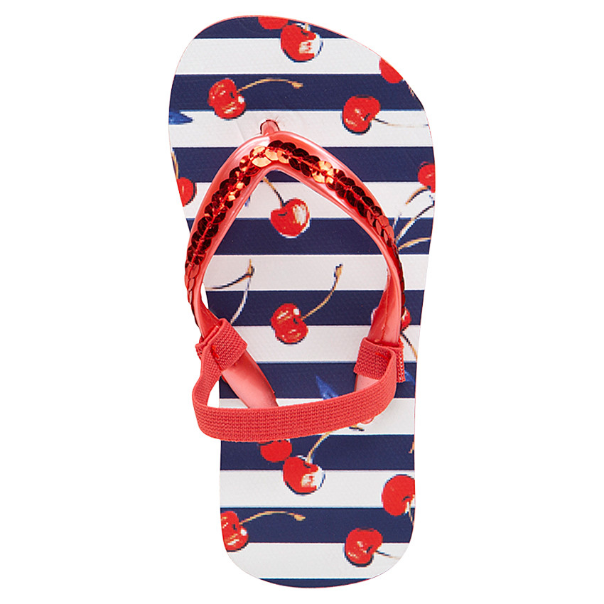 Tongs rayées avec cerises imprimées et sequins  