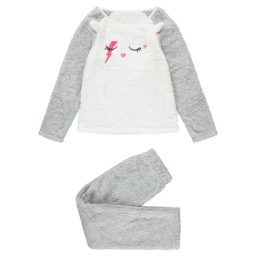 Pyjama en sherpa avec oreilles en relief et détails brodés 