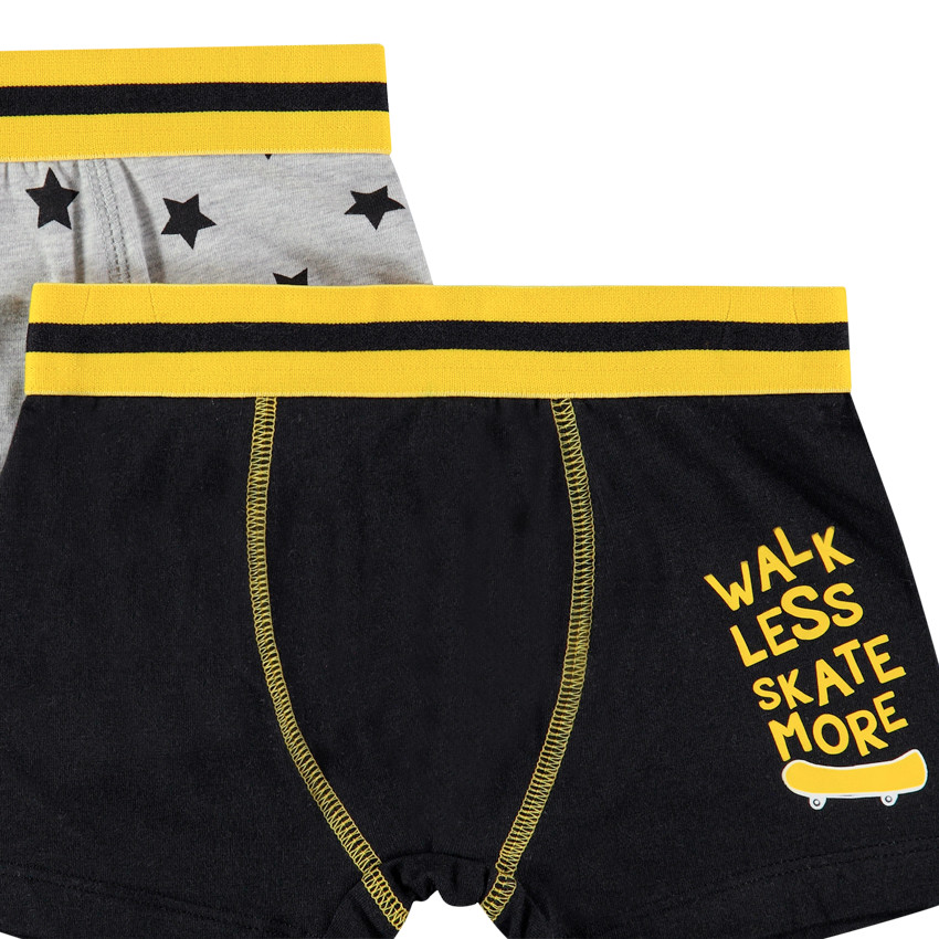 Lot de 2 boxers uni / à étoiles et touches de jaune 