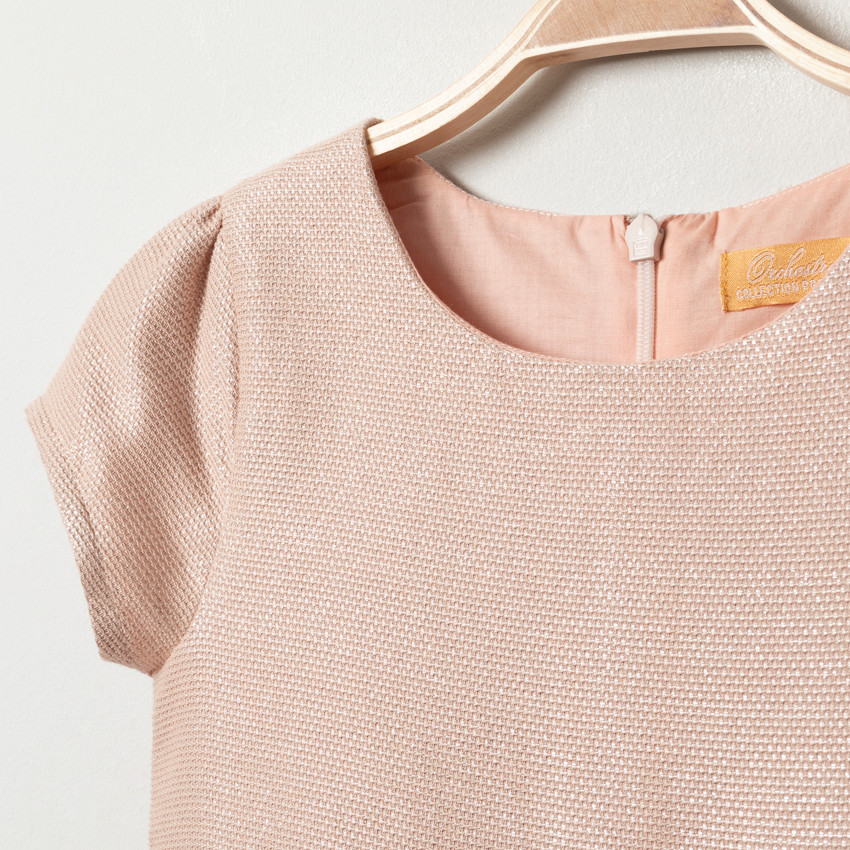 Robe de cérémonie manches courtes bi-matière à coeurs 