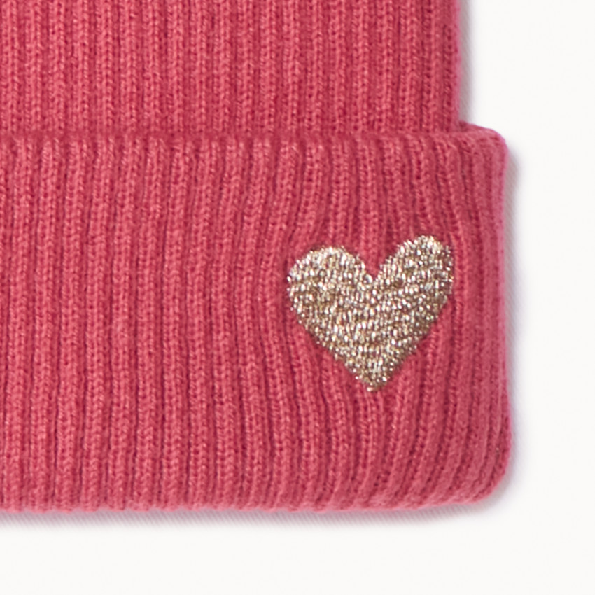 Bonnet côtelé effet color block à cœur brodé pour fille 