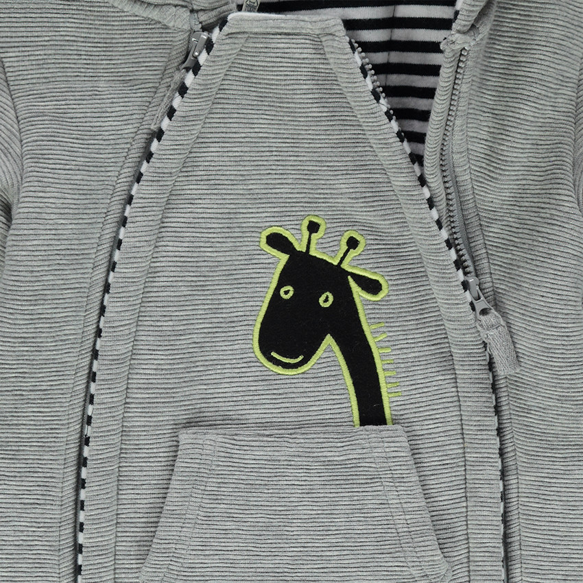 Combi-pilote en ottoman avec girafe brodée et oreilles cousues 