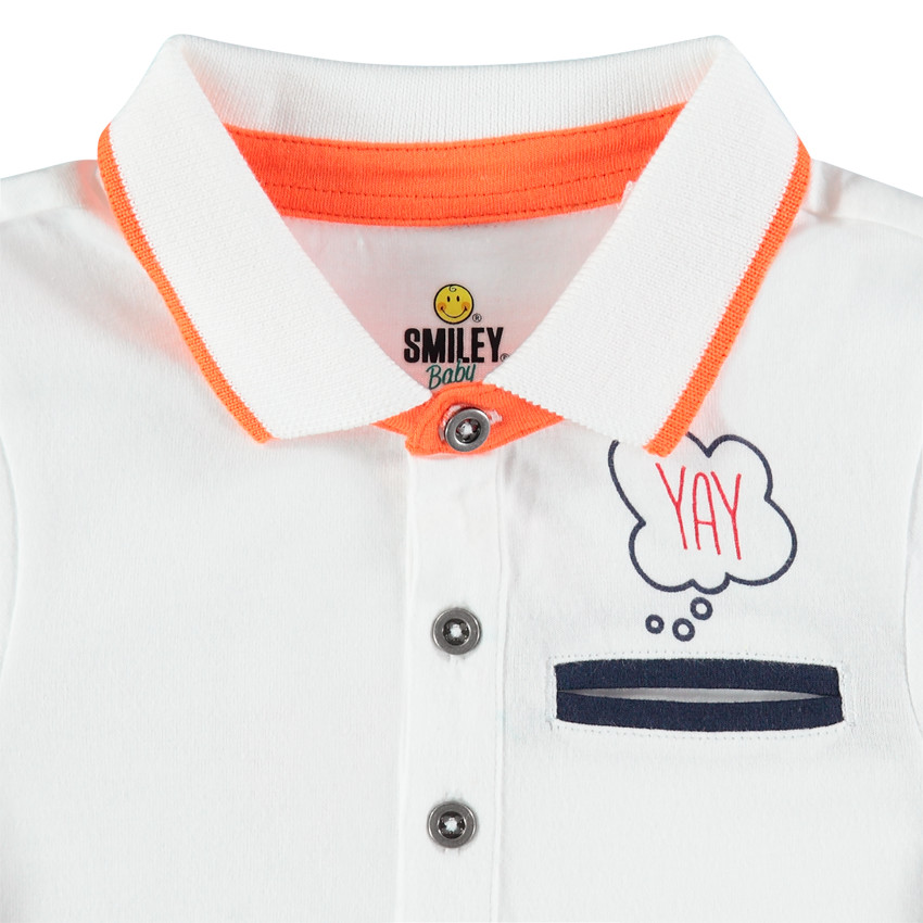 Polo manches longues en coton bio à print et badges Smiley Baby 