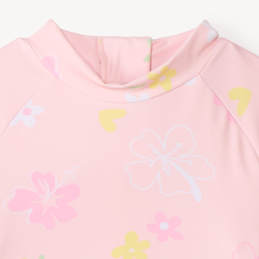 Maillot 1 pièce manches longues anti-UV imprimé fleurs pour bébé fille 