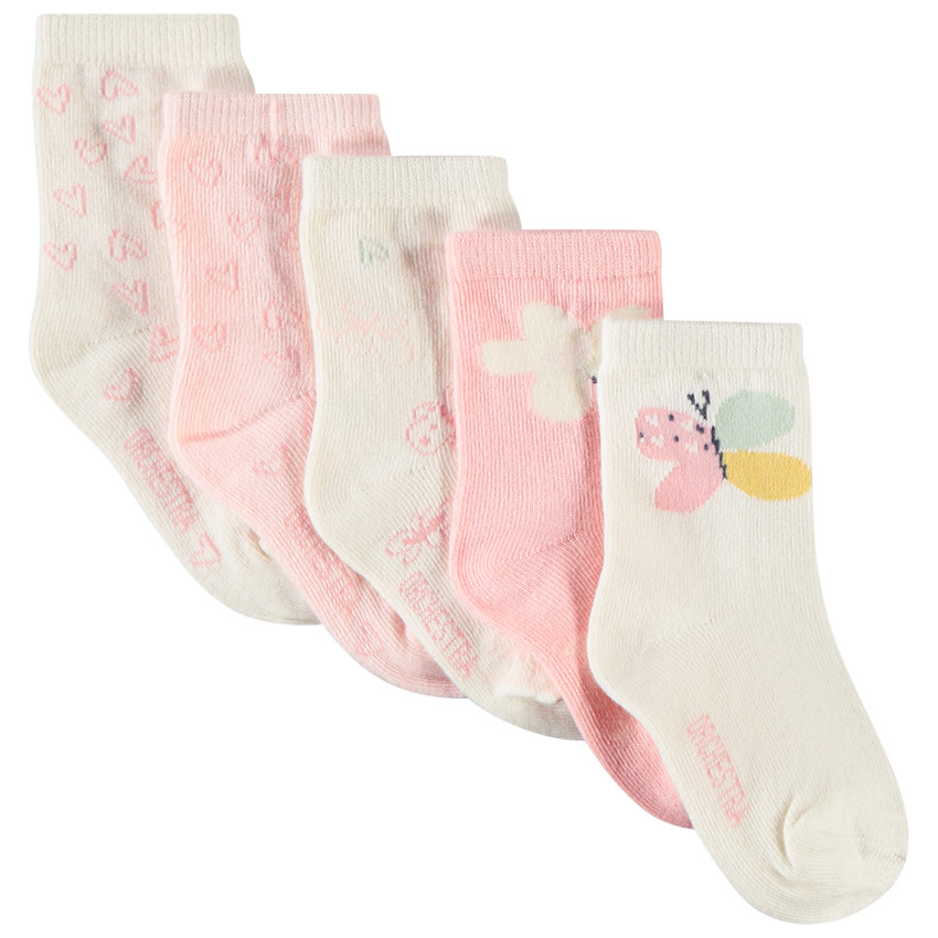 Lot de 5 paires de chaussettes motifs cœurs/papillons pour bébé fille
