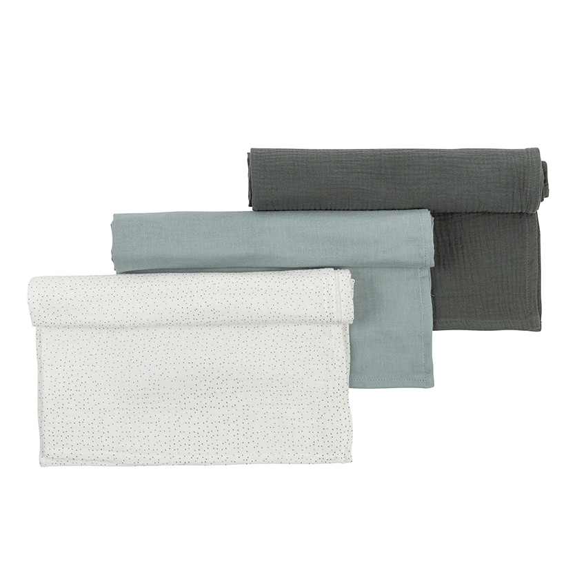 Set de 3 langes 65x65 cm Luna & Axel - Vert/Blanc  