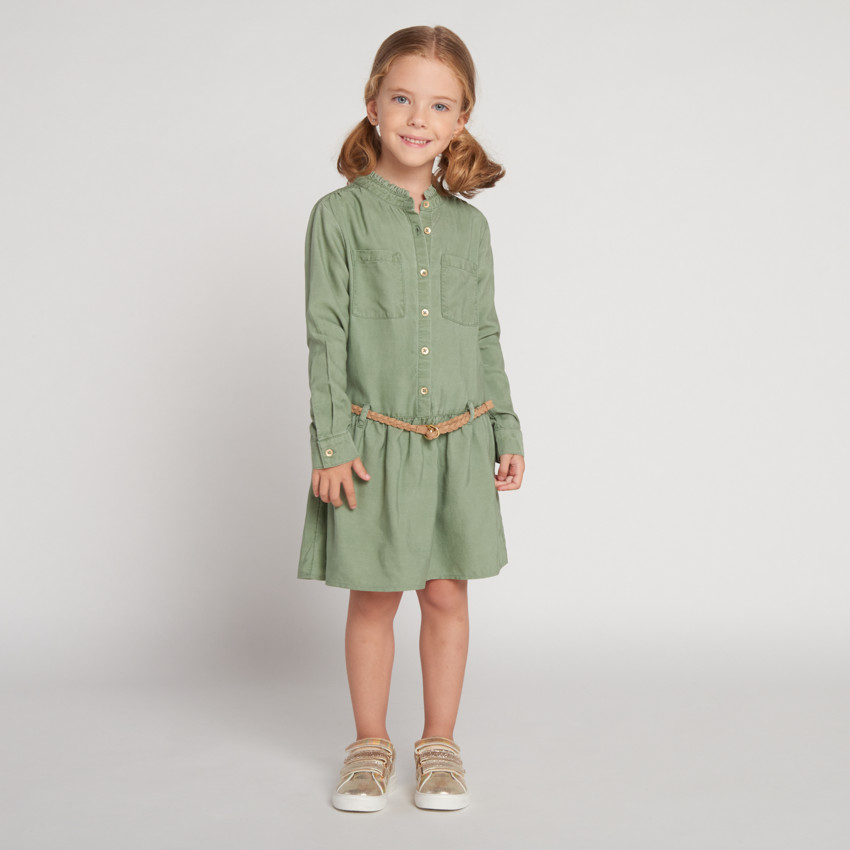 Robe manches longues style chemise + ceinture pour fille