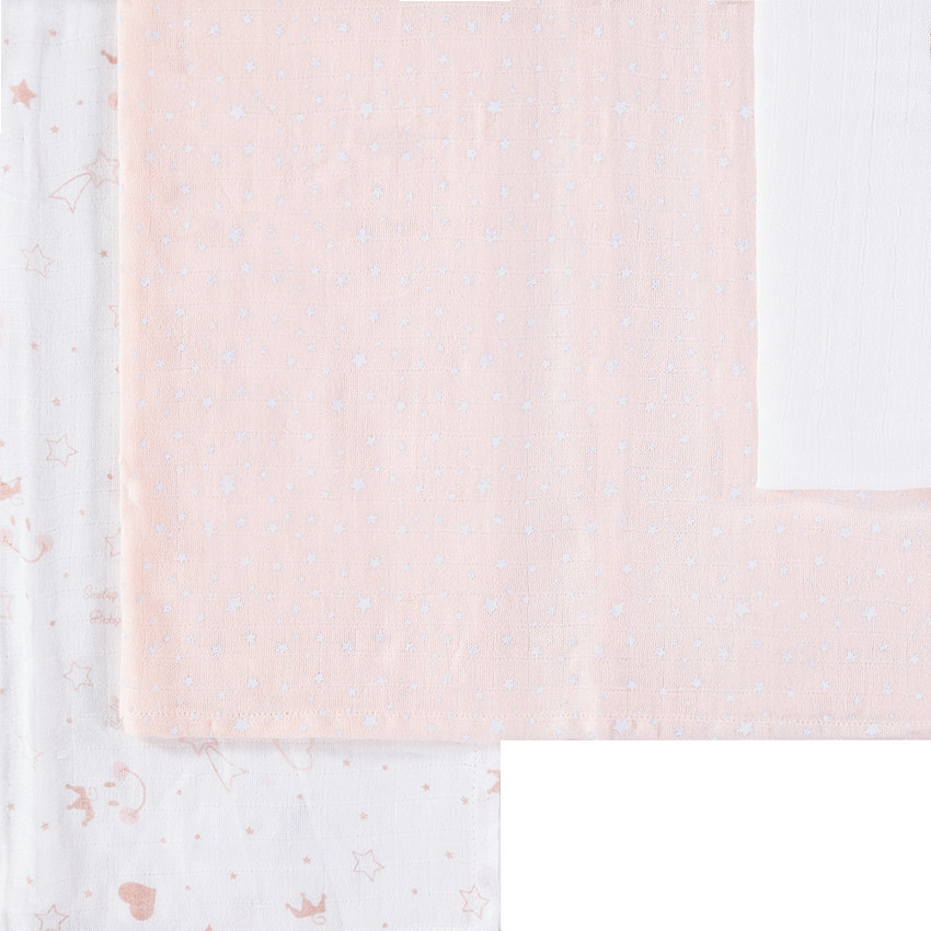 Lot de 3 langes en gaze de coton motif smiley girl   