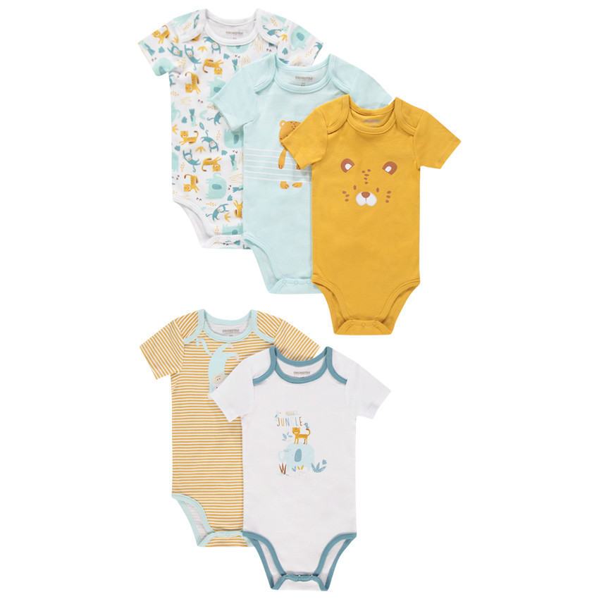 Lot de 5 bodies manches courtes motifs animaux de la jungle