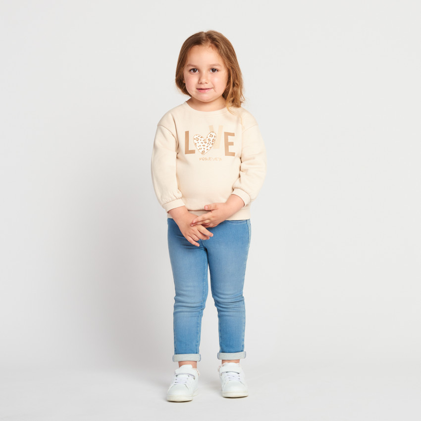 Sweat uni en molleton print love pour bébé fille 