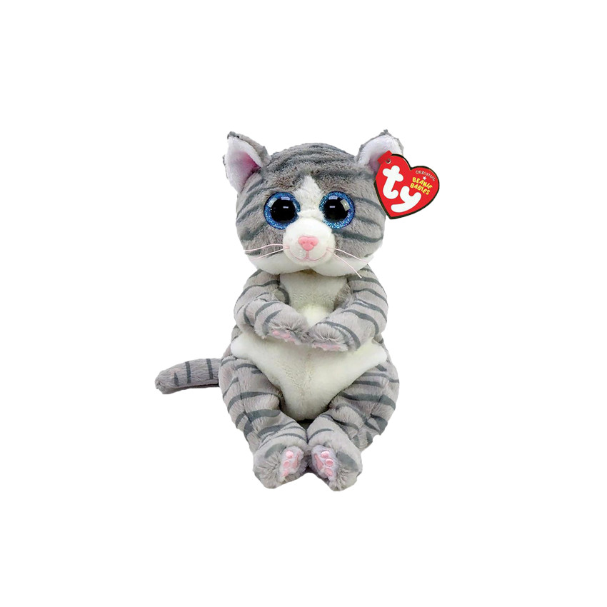 peluche beanie babies 15 cm - mitzi le chat tigré - gris