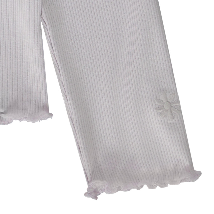 T-shirt manches longues côtelé avec fleur brodée pour fille 