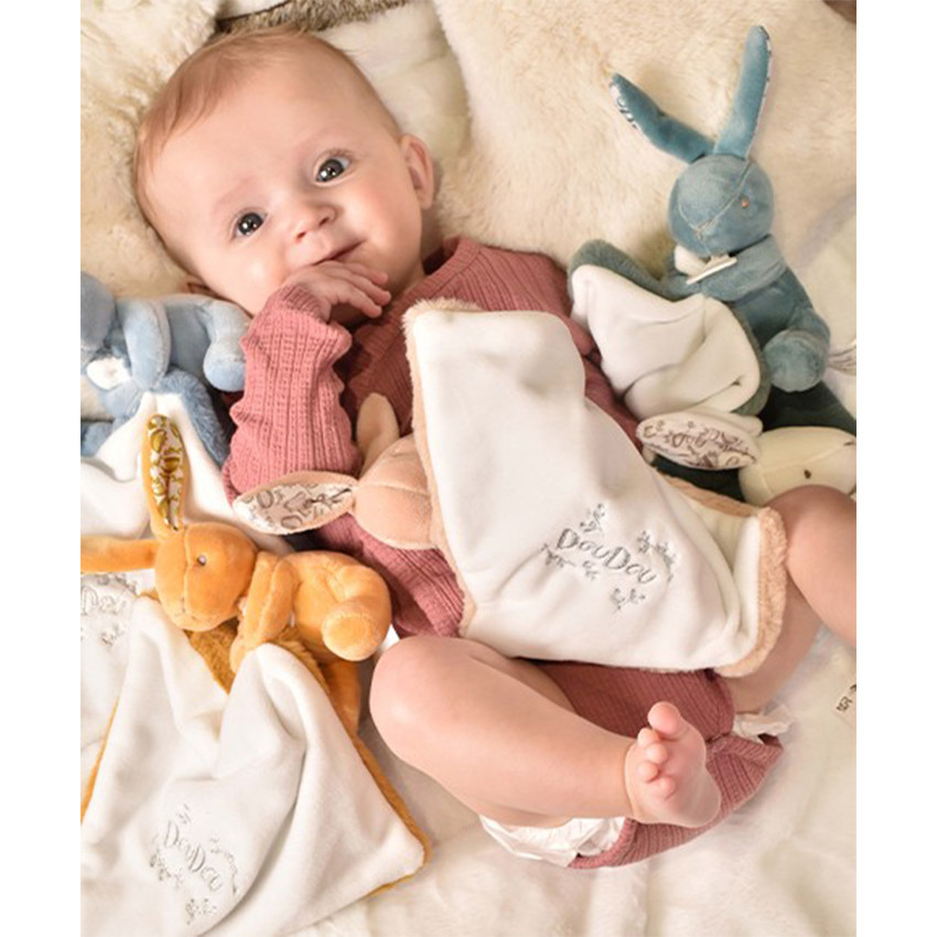 Doudou Lapin mouchoir 10cm Rose 