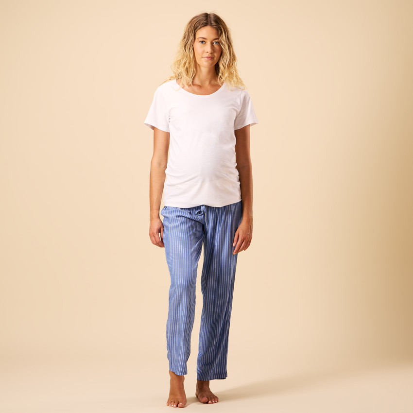 Pantalon de pyjama de grossesse rayé avec bandeau haut 