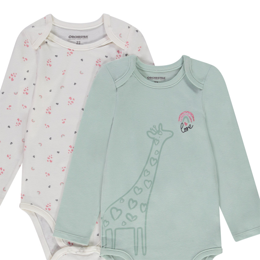 Lot de 5 bodies manches longues pour bébé fille avec ouvertures différentes selon l'âge 