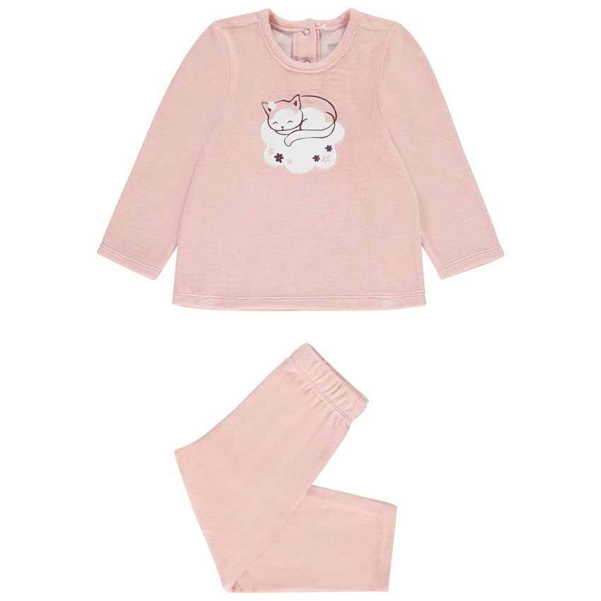 pyjama 2 pièces t-shirt manches longues + pantalon en velours print fantaisie pour bébé fille - rose