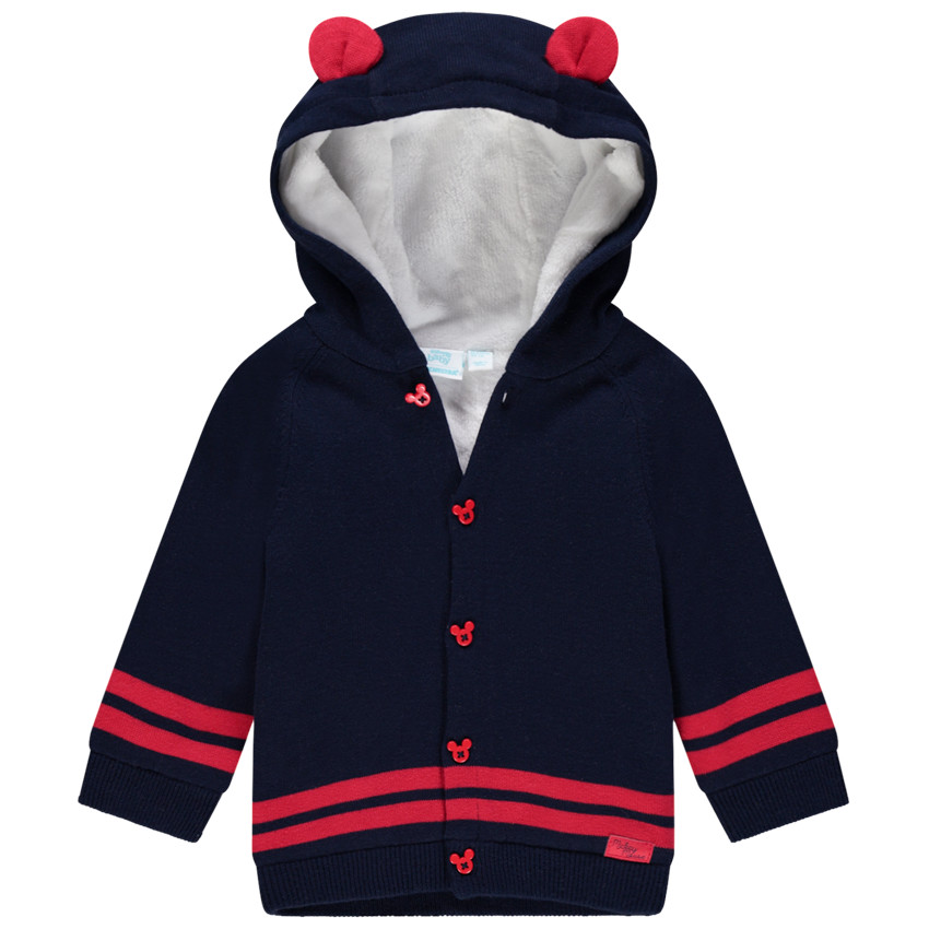Gilet à capuche en tricot bleu marine bébé garçon motif Mickey Disney 