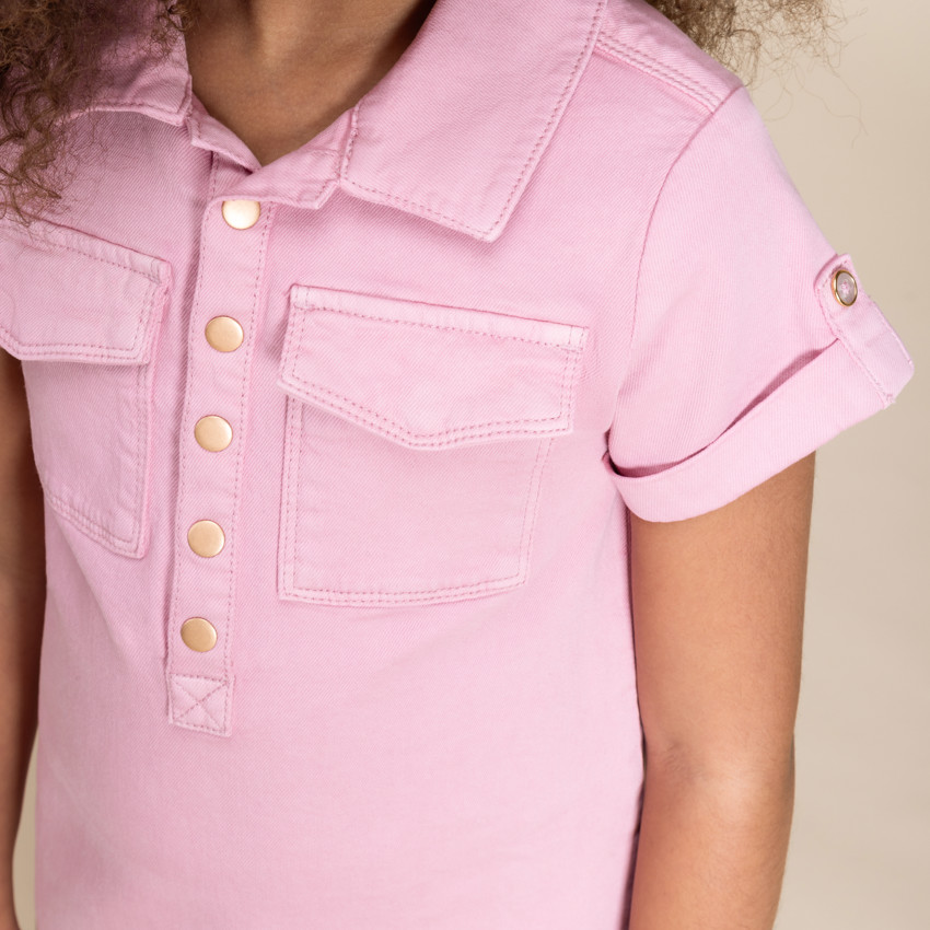 Robe chemise manches courtes en jean uni pour fille 