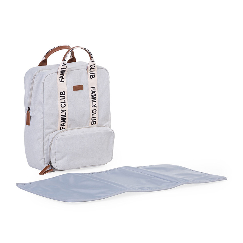 Sac à dos signature + pochette + matelas à langer Family Club écru 