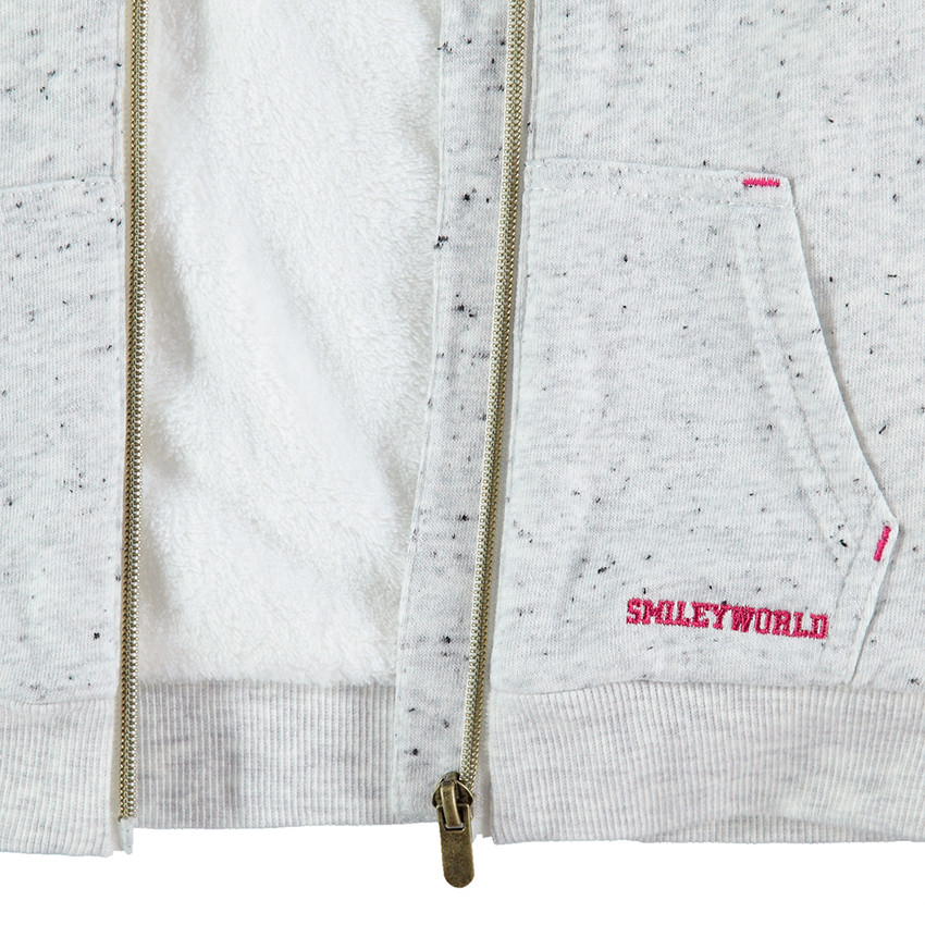 Gilet à capuche en molleton neps doublé sherpa avec Smiley en sequins 